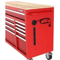 Husky Modular Tool Storage 92 In. W Standard Duty Red Mobile Workbench Cabinet With (2) 20 In. Side Lockers -Husky Shop red husky mobile workbenches h52modsuite8red 76 1000