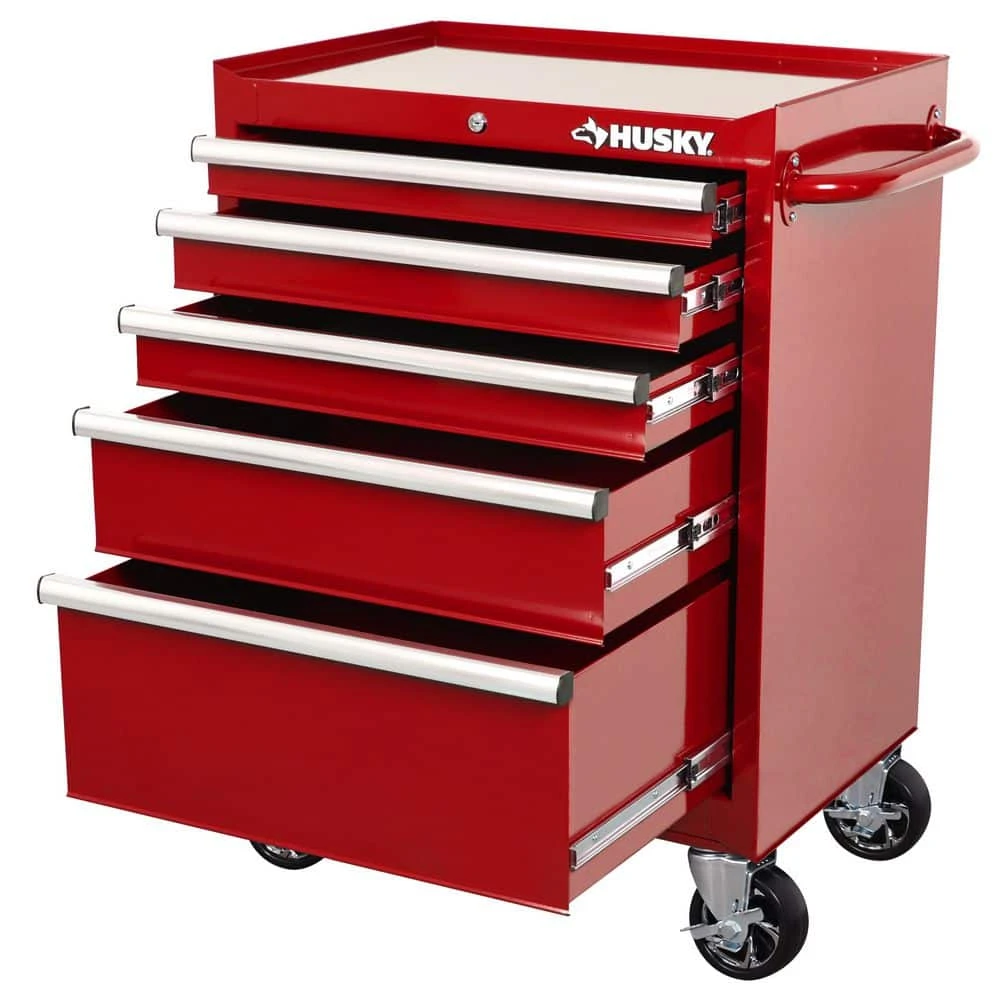 Husky Standard-Duty 27 In. W X 18 In. D 5-Drawer Red Rolling Tool Cabinet 3 Husky Standard-Duty 27 In. W X 18 In. D 5-Drawer Red Rolling Tool Cabinet - Image 3