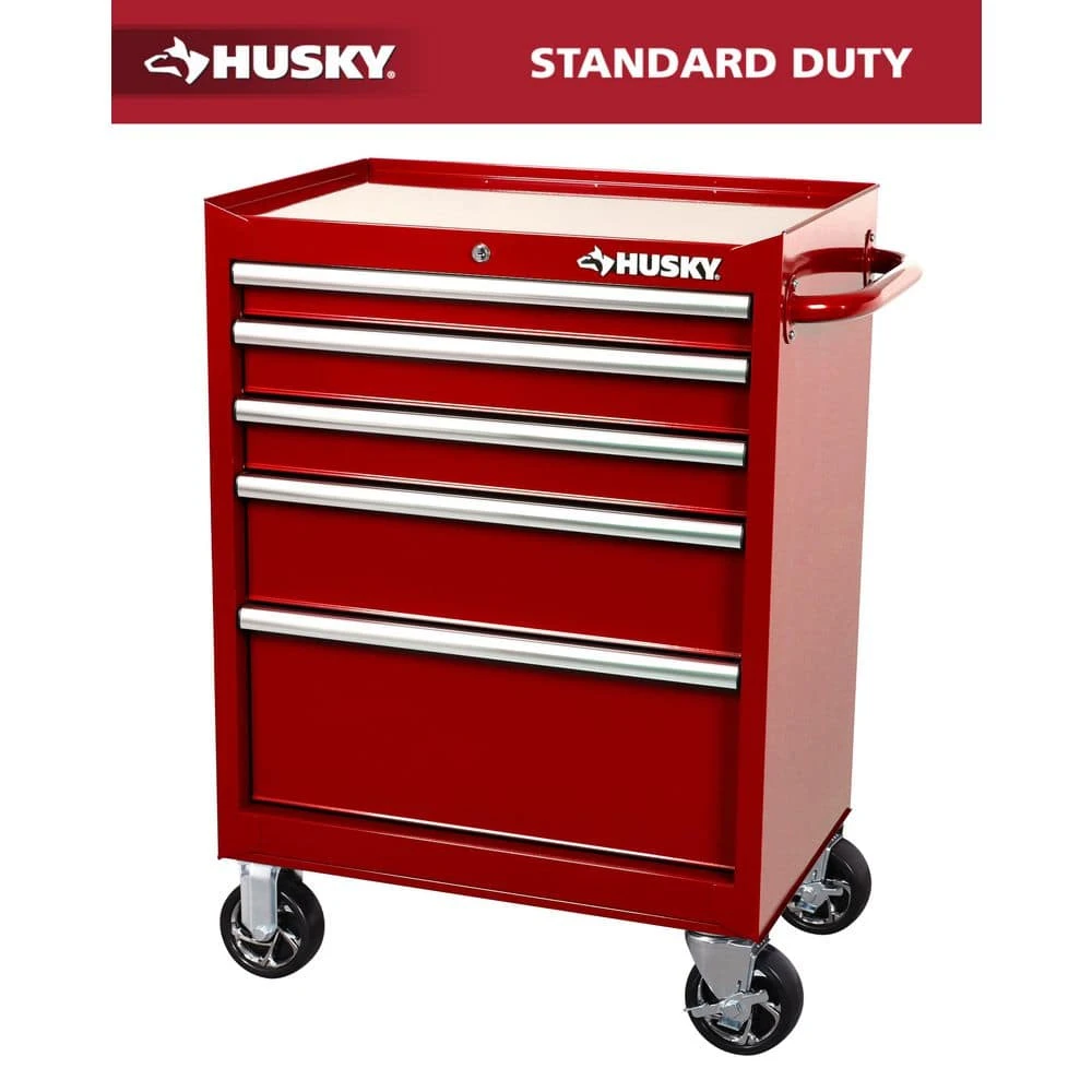 Husky Standard-Duty 27 In. W X 18 In. D 5-Drawer Red Rolling Tool Cabinet 1 Husky Standard-Duty 27 In. W X 18 In. D 5-Drawer Red Rolling Tool Cabinet