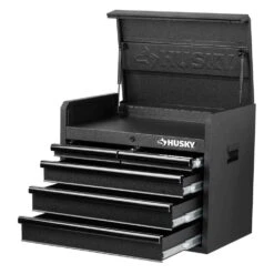 Husky 26 In. W X 16 In. D Standard Duty 5-Drawer Top Tool Chest In Textured Black -Husky Shop rust resistant textured black powder coat paint finish husky top tool chests h26ch5tb 77 1000