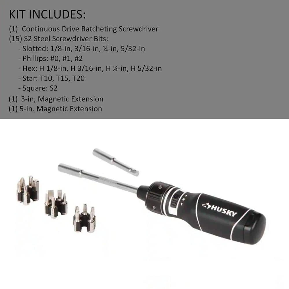 Husky Continuous Drive Ratcheting Screwdriver Set (18-piece) 4 Husky Continuous Drive Ratcheting Screwdriver Set (18-piece) - Image 4
