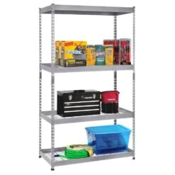 Husky 4-Tier Heavy Duty Steel Garage Storage Shelving Unit In Silver (36 In. W X 72 In. H X 18 In. D) -Husky Shop silver husky freestanding shelving units mr361872w4 31 1000