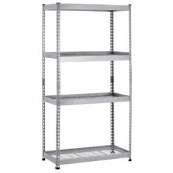 Husky 4-Tier Heavy Duty Steel Garage Storage Shelving Unit In Silver (36 In. W X 72 In. H X 18 In. D) -Husky Shop silver husky freestanding shelving units mr361872w4 66 1000