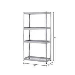 Husky 4-Tier Heavy Duty Steel Garage Storage Shelving Unit In Silver (36 In. W X 72 In. H X 18 In. D) -Husky Shop silver husky freestanding shelving units mr361872w4 a0 1000