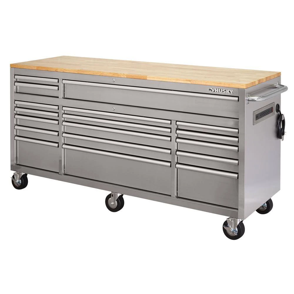 Husky 72 In. W X 24 In D Heavy Duty 18-Drawer Mobile Workbench With Mechanics Tool Set (1,025-Piece) In Stainless Steel 8 Husky 72 In. W X 24 In D Heavy Duty 18-Drawer Mobile Workbench With Mechanics Tool Set (1,025-Piece) In Stainless Steel - Image 8