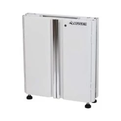 HUSKY 28 In. W X 33 In. H X 19 In.D Folding 22-Gauge Steel 1-Piece Garage Storage System In White W/ Wooden Worktop -Husky Shop white gloss powder coating husky free standing cabinets fc182832t01wt 4f 1000