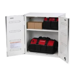 HUSKY 28 In. W X 30 In. H X 12 In. D Folding System 22-Gauge Steel 1-Shelf Wall Mounted Garage Cabinet In White Gloss -Husky Shop white gloss powder coating husky wall mounted cabinets fc122829t01wt 44 1000