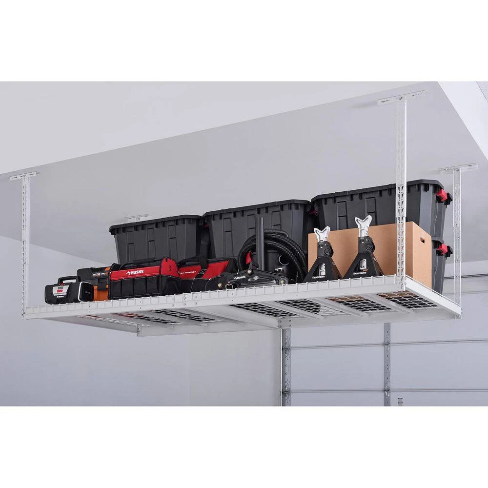Husky 97.5 In. W X 43.75 In. H X 48 In. D Adjustable Height Metal Heavy-Duty Overhead Garage Storage Rack In White 11 Husky 97.5 In. W X 43.75 In. H X 48 In. D Adjustable Height Metal Heavy-Duty Overhead Garage Storage Rack In White - Image 11