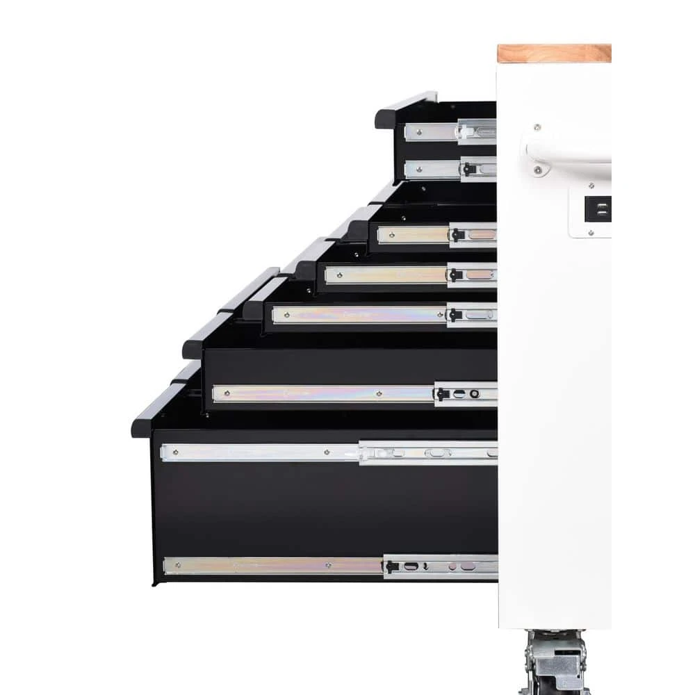 Husky Limited Edition 61 In. W X 23 In. D 11-Drawer White Mobile Workbench Cabinet With Solid Wood Top 4 Husky Limited Edition 61 In. W X 23 In. D 11-Drawer White Mobile Workbench Cabinet With Solid Wood Top - Image 4