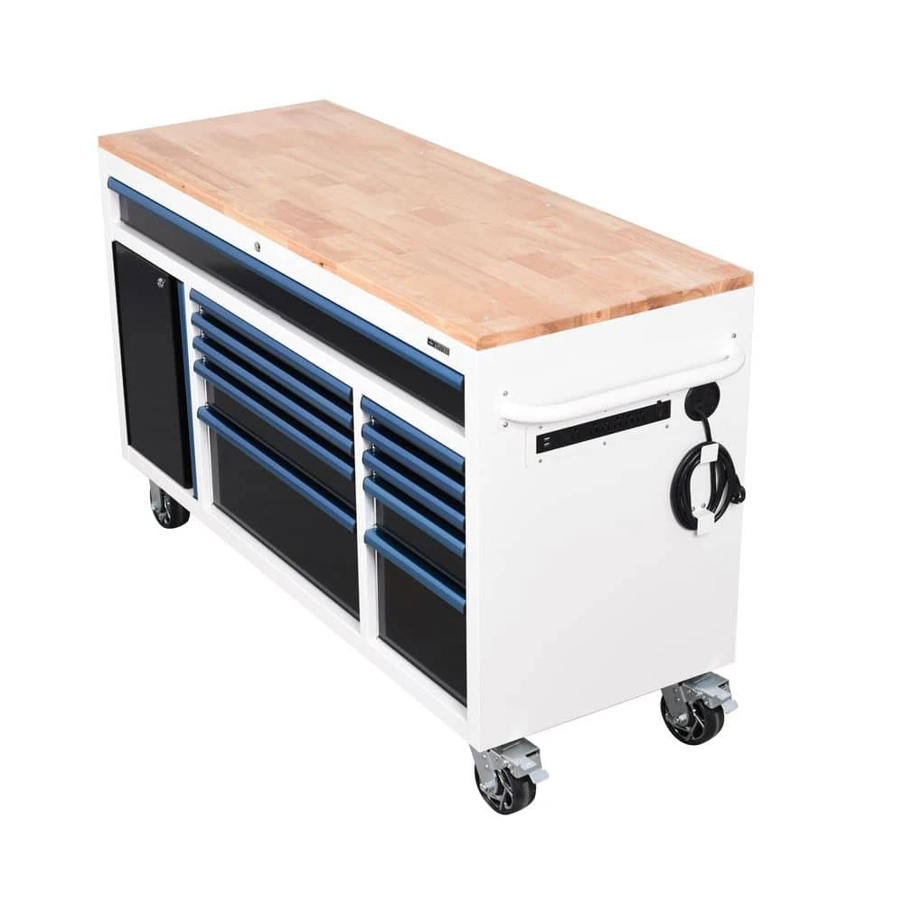 Husky Limited Edition 61 In. W X 23 In. D 11-Drawer White Mobile Workbench Cabinet With Solid Wood Top 2 Husky Limited Edition 61 In. W X 23 In. D 11-Drawer White Mobile Workbench Cabinet With Solid Wood Top - Image 2